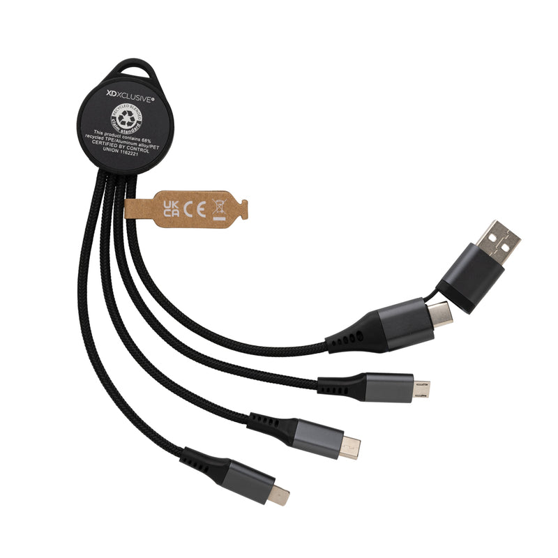 Load image into Gallery viewer, XD Xclusive Terra RCS recycled aluminium 6-in-1 charging cable for phones and tablets, with multiple connectors and durable build.