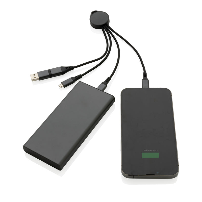 Load image into Gallery viewer, XD Xclusive Terra RCS recycled aluminum 6-in-1 charging cable for phones and tablets, with multiple connector options visible.