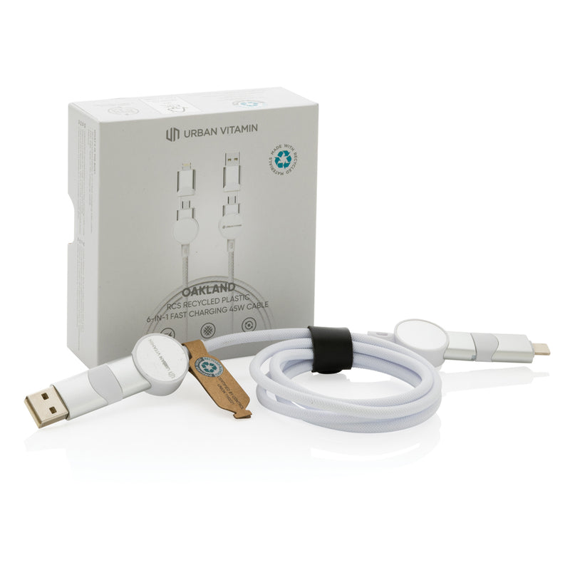 Load image into Gallery viewer, Oakland RCS recycled plastic 6-in-1 fast charging 45W cable - Custom Wood Designs
