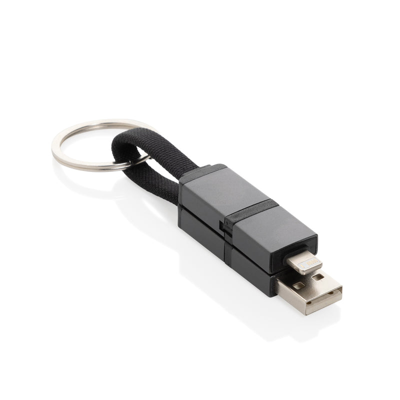 Load image into Gallery viewer, XD Xclusive Terra recycled aluminum 4-in-1 60W fast charging cable for phones and tablets, with multiple connector heads.