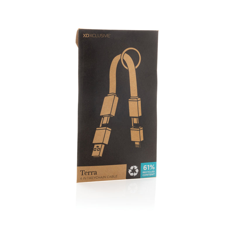 Load image into Gallery viewer, XD Xclusive Terra recycled aluminum 4-in-1 60W fast charging cable for phones and tablets, with multiple connectors and durable design.