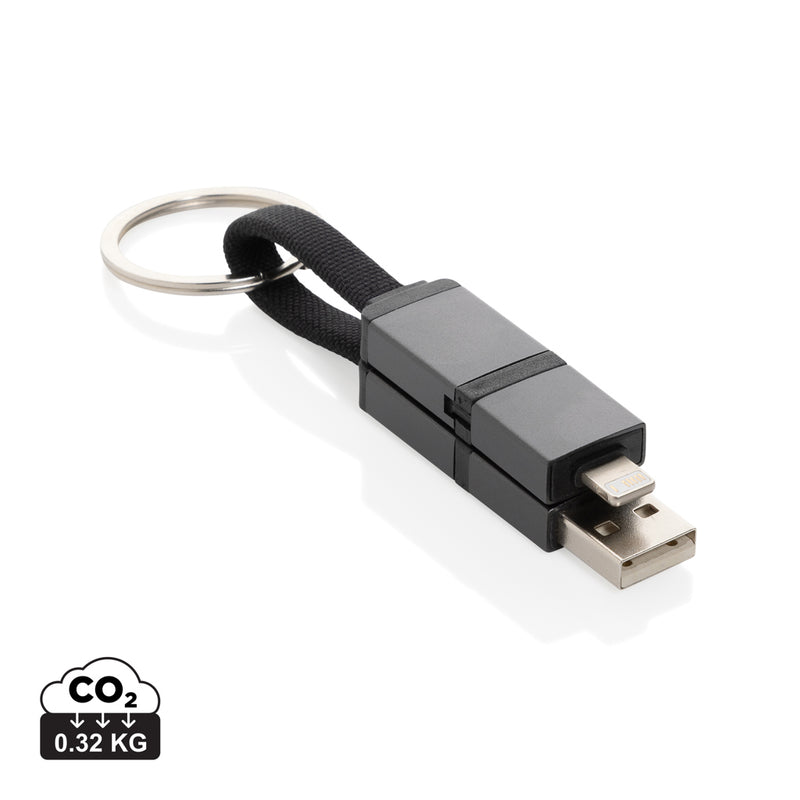 Load image into Gallery viewer, XD Xclusive Terra recycled aluminum 4-in-1 60W fast charging cable for phones and tablets with multiple connector options.