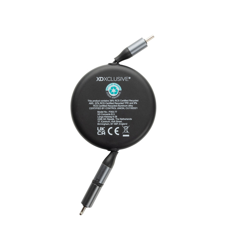 Load image into Gallery viewer, XD Xclusive Terra RCS recycled aluminium 240W 2-in-1 retractable cable for phone and tablet accessories, shown in the image.