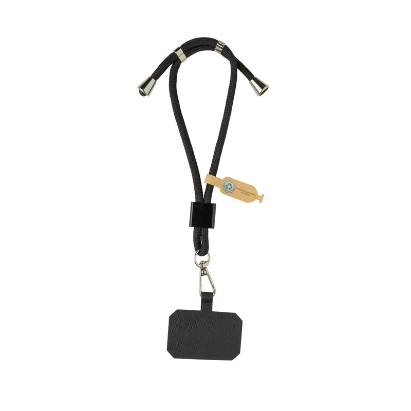 Load image into Gallery viewer, XD Collection CarryLoop RCS recycled PET adjustable phone holder wristlet with phone in hand, showcasing durable, eco-friendly design.