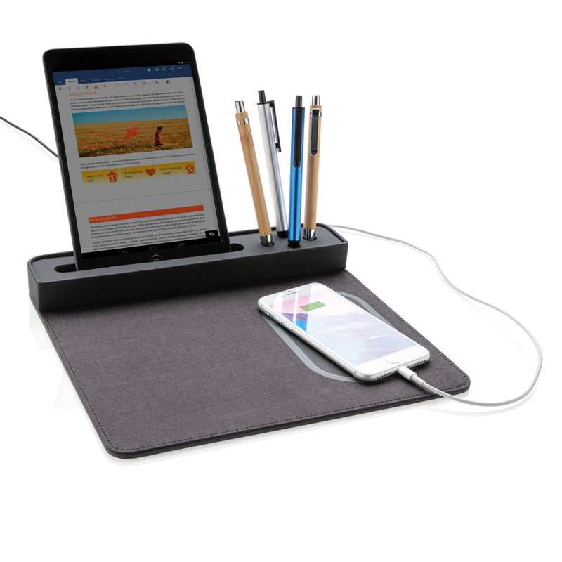 Load image into Gallery viewer, XD Xclusive air mousepad with 5W wireless charging and USB port, designed for phones and tablets, sleek and functional.