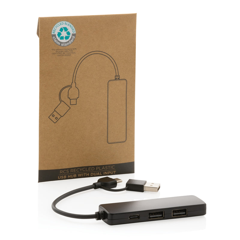 Load image into Gallery viewer, XD Collection RCS recycled plastic USB hub with dual input for phones and tablets, featuring multiple USB ports for versatile connectivity.