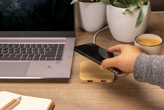 Bamboo 10W wireless charger with USB - Custom Wood Designs