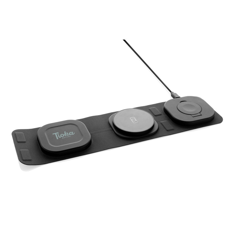 Load image into Gallery viewer, Swiss Peak RCS rplastic 3-in-1 wireless 15W travel charger - Custom Wood Designs