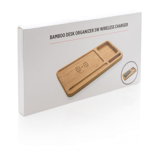 Bamboo desk organiser 5W wireless charger - Custom Wood Designs