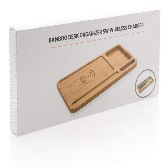 Bamboo desk organiser 5W wireless charger - Custom Wood Designs