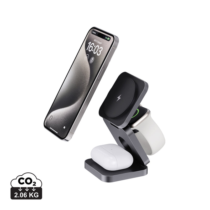 Load image into Gallery viewer, Terra RCS recycled aluminum foldable 3 in 1 15W charger - Custom Wood Designs