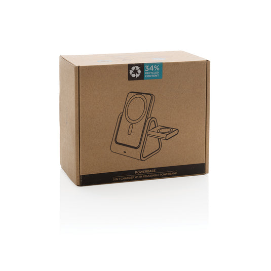 Powerbase RCS recycled plastic 3 in 1 charger with powerbank - Custom Wood Designs