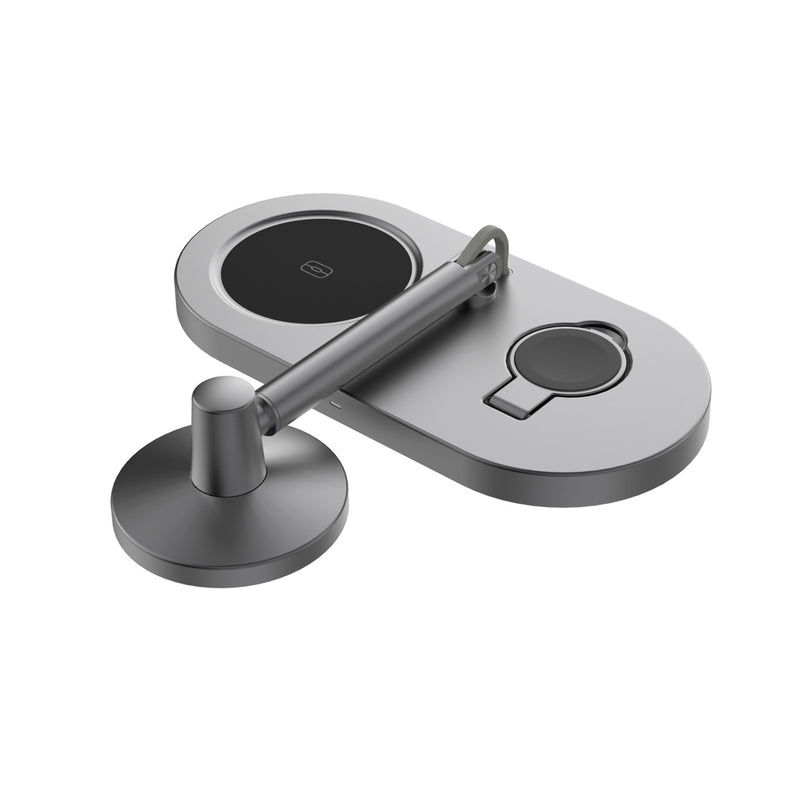 Load image into Gallery viewer, XD Xclusive Quantum RCS ultra-fast 25W magnetic wireless charger for phones and tablets, shown on a desk with device attached.