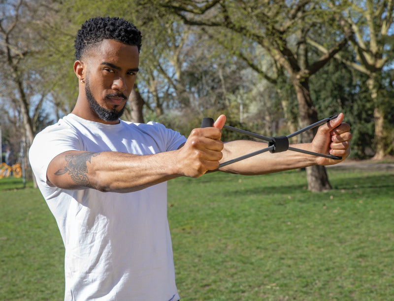 Load image into Gallery viewer, XD Collection Fitness 8-shape exercise band in pouch for strength training and flexibility workouts.