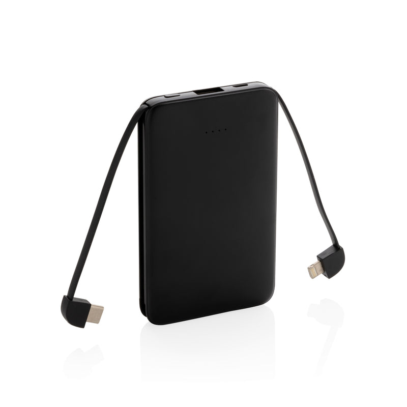 Load image into Gallery viewer, XD Collection 5,000 mAh pocket powerbank with integrated cables for phone and tablet charging, compact portable accessory.