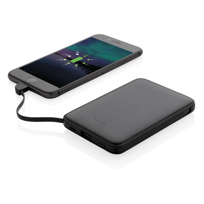 Load image into Gallery viewer, XD Collection 5,000 mAh pocket powerbank with integrated cables for phones and tablets, compact portable charging accessory.