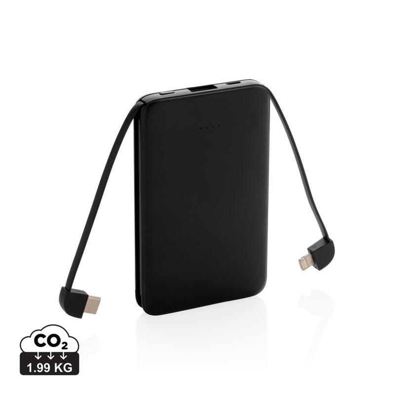 Load image into Gallery viewer, XD Collection 5,000 mAh pocket powerbank with integrated cables, portable phone and tablet charging accessory.
