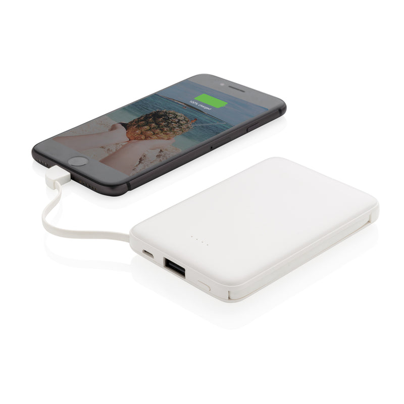 Load image into Gallery viewer, XD Collection 5,000 mAh pocket powerbank with integrated cables for phones and tablets, compact and portable accessory.