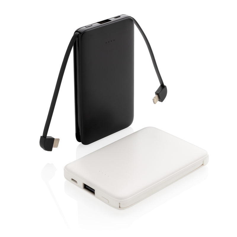Load image into Gallery viewer, XD Collection 5,000 mAh pocket powerbank with integrated cables for phones and tablets, compact portable charging accessory.