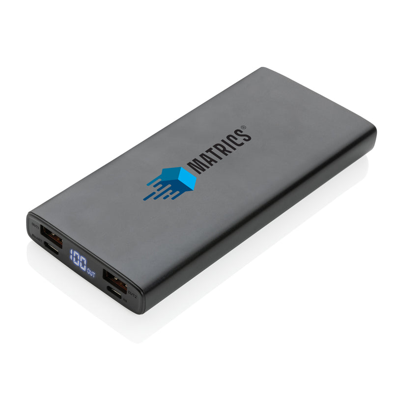 Load image into Gallery viewer, Aluminium 18W 10,000 mAh PD powerbank from XD Collection for phones and tablets, shown with charging ports and sleek design.