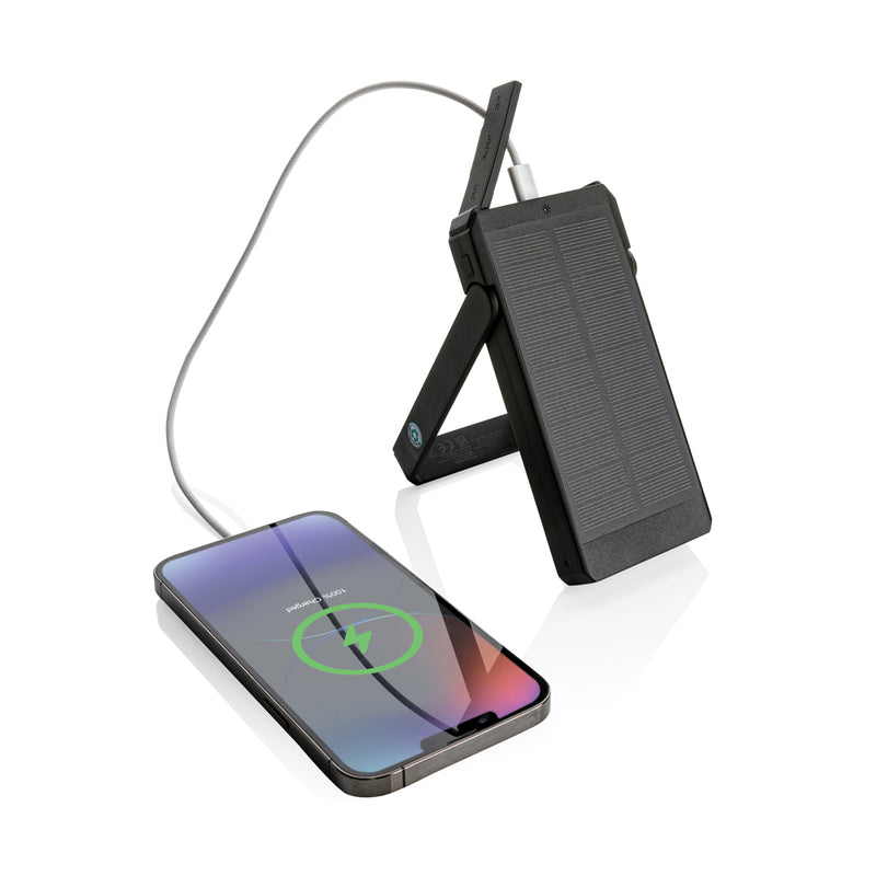 Load image into Gallery viewer, XD Xclusive Skywave RCS recycled plastic 10,000mAh solar powerbank for phones and tablets with solar panel and USB ports.