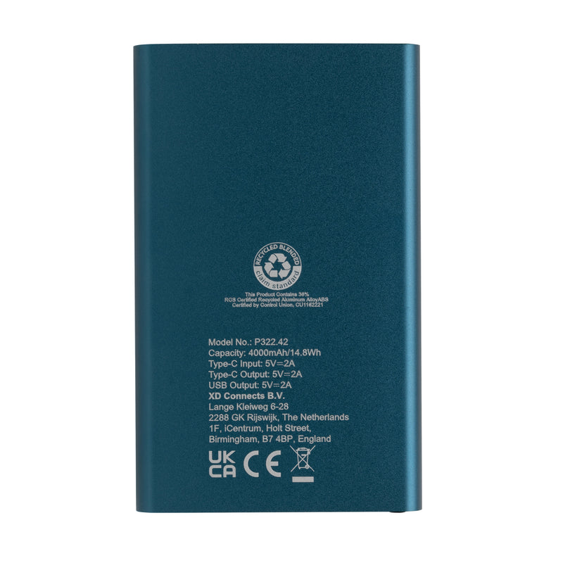Load image into Gallery viewer, XD Collection recycled plastic and aluminum 4000mAh powerbank with Type-C port for phones and tablets.