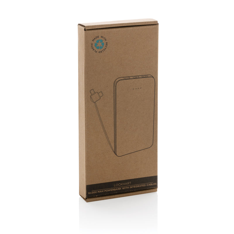 Load image into Gallery viewer, Lockhart RCS recycled plastic 10,000mAh power bank with integrated cables from XD Collection for phones and tablets.