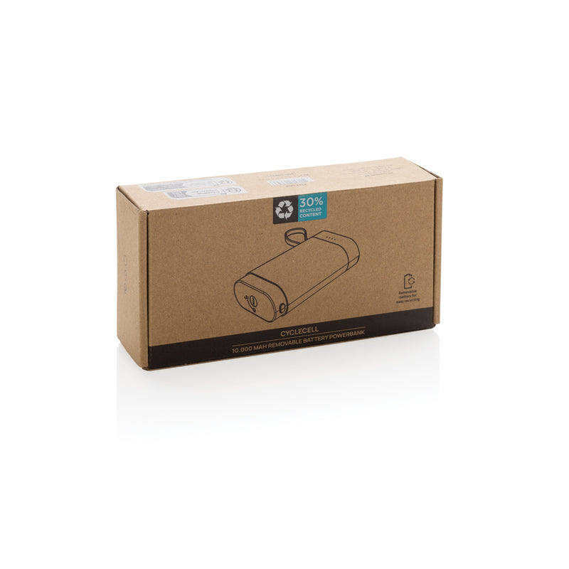 Load image into Gallery viewer, XD Collection CycleCell 10,000mAh removable battery powerbank for phones and tablets, shown with battery and charging ports.