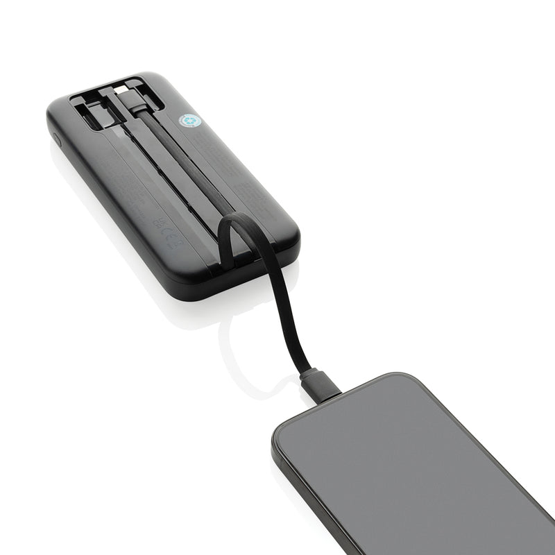 Load image into Gallery viewer, XD Collection Turbopack RCS plastic powerbank with 10,000mAh capacity and integrated cables for phone and tablet charging.