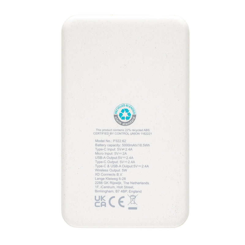 Load image into Gallery viewer, XD Collection recycled plastic 5,000 mAh wireless powerbank for phones and tablets, with 5W charging, in black color.