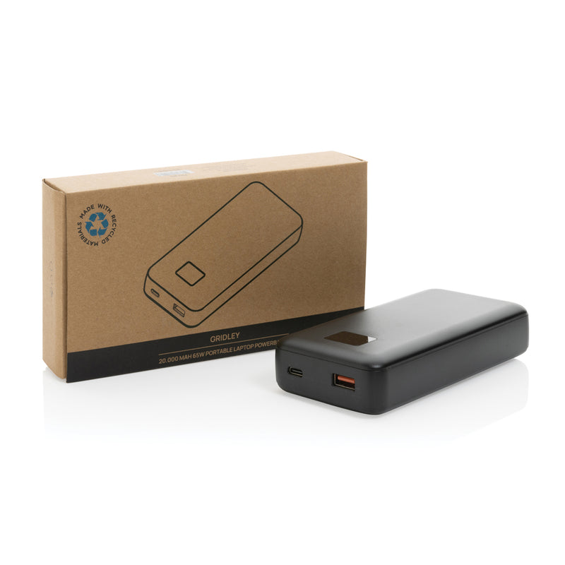Load image into Gallery viewer, XD Collection Gridley RCS plastic 20000mAh 65W laptop powerbank with USB ports for charging phones and tablets.