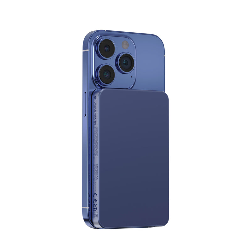 Load image into Gallery viewer, Urban Vitamin Marin 5000mAh magnetic wireless powerbank for phones and tablets, with a sleek black design and magnetic attachment.