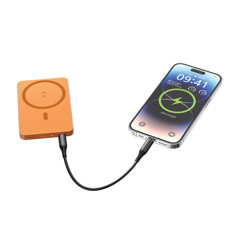 Load image into Gallery viewer, Urban Vitamin Marin 5000mAh magnetic wireless powerbank charging phone or tablet, with 15W fast wireless charging.