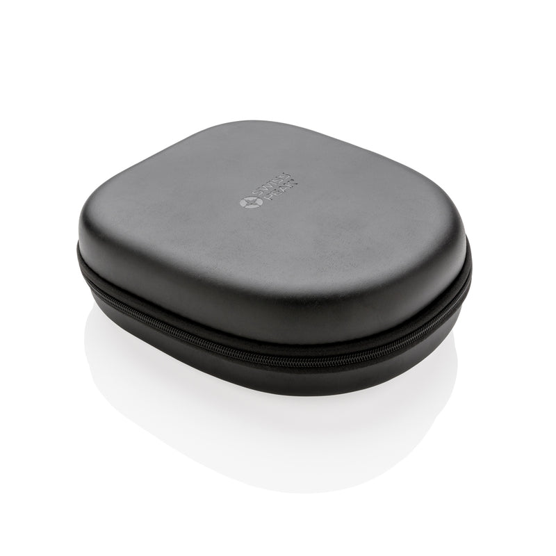 Load image into Gallery viewer, Swiss Peak ANC headphones in black with padded ear cups and adjustable headband, showcasing their sleek audio design.
