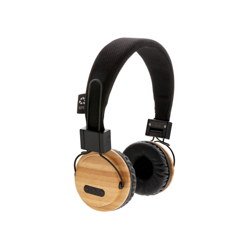 Load image into Gallery viewer, Wireless bamboo headphones from XD Collection with sleek design, over-ear style, and built-in audio technology.