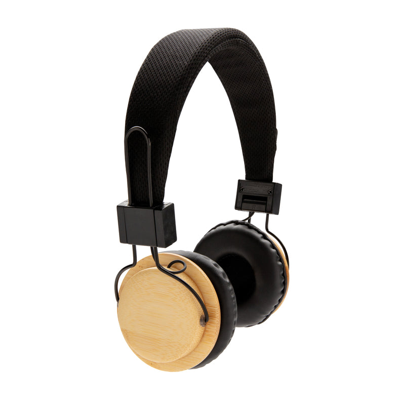 Load image into Gallery viewer, Wireless bamboo headphones from XD Collection, showing the sleek design and over-ear ear cups for comfortable listening.