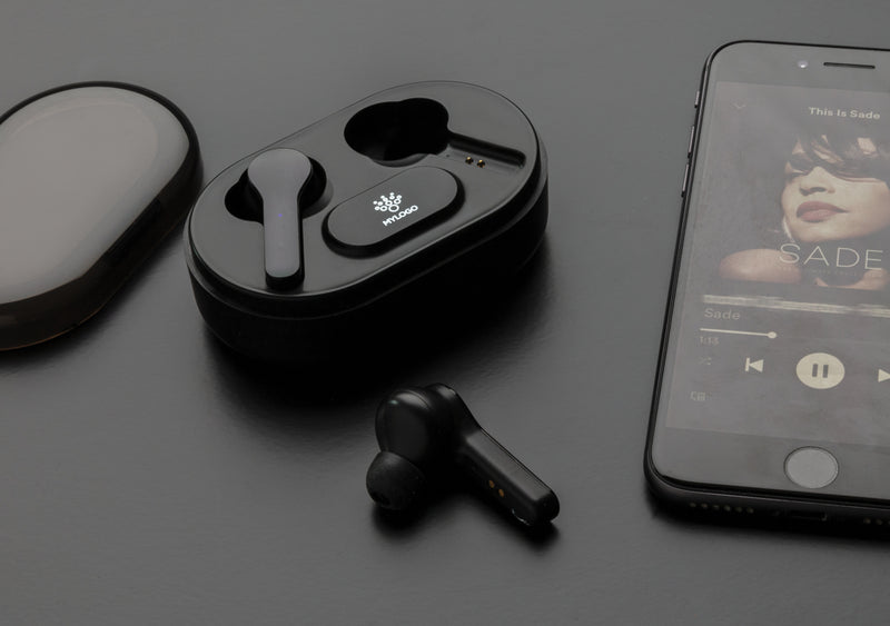 Load image into Gallery viewer, Light up logo TWS earbuds in charging case - Custom Wood Designs