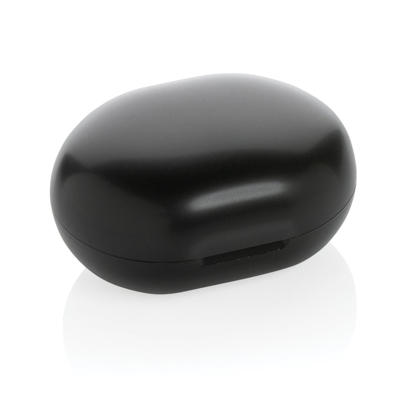 Load image into Gallery viewer, XD Collection RCS standard recycled plastic TWS earbuds in black with charging case, compact and sleek audio earbuds.