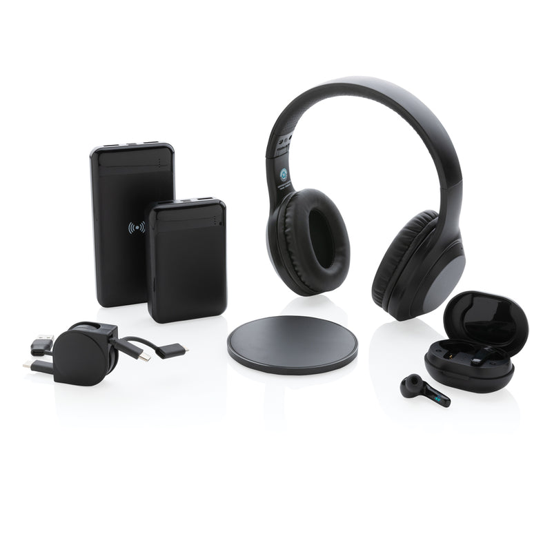 Load image into Gallery viewer, XD Collection RCS recycled plastic TWS earbuds, wireless audio earbuds with sleek design and charging case in the image.