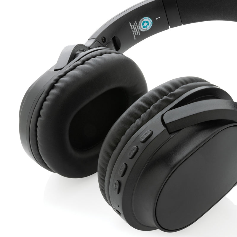 Load image into Gallery viewer, XD Collection RCS recycled plastic Elite Foldable wireless headphone in black with padded ear cushions and adjustable headband.