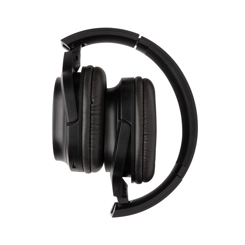Load image into Gallery viewer, XD Collection RCS recycled plastic Elite foldable wireless headphones, sleek black audio headphones with comfortable ear cushions.