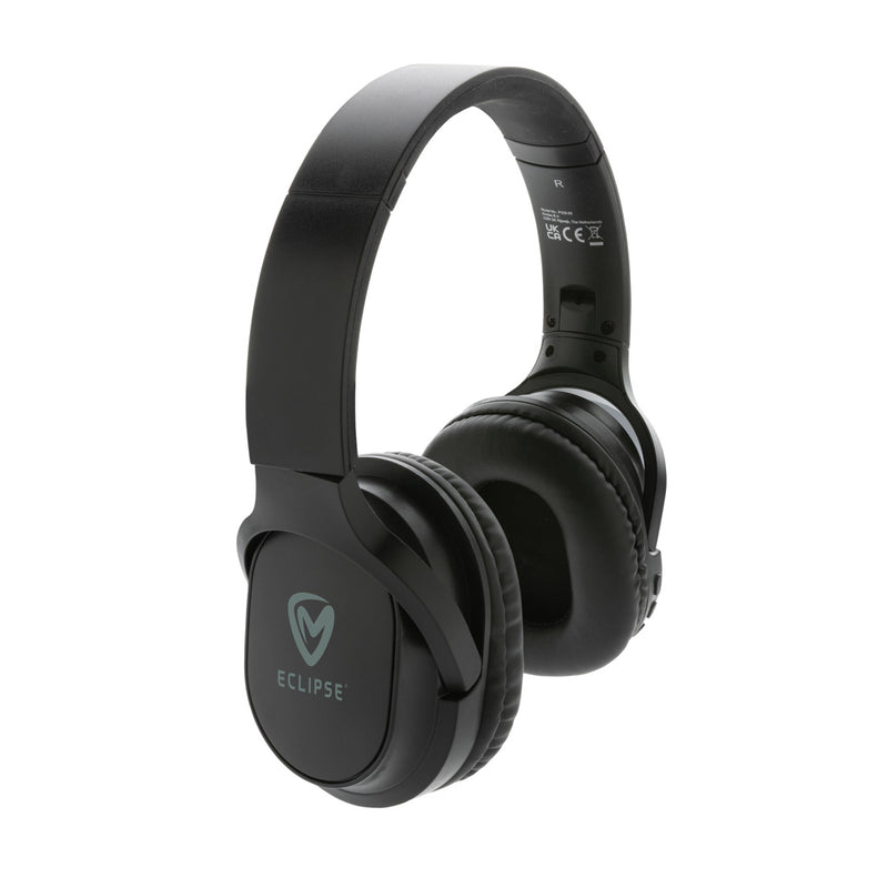 Load image into Gallery viewer, XD Collection RCS recycled plastic Elite foldable wireless headphones, black audio headphones with cushioned ear cups.