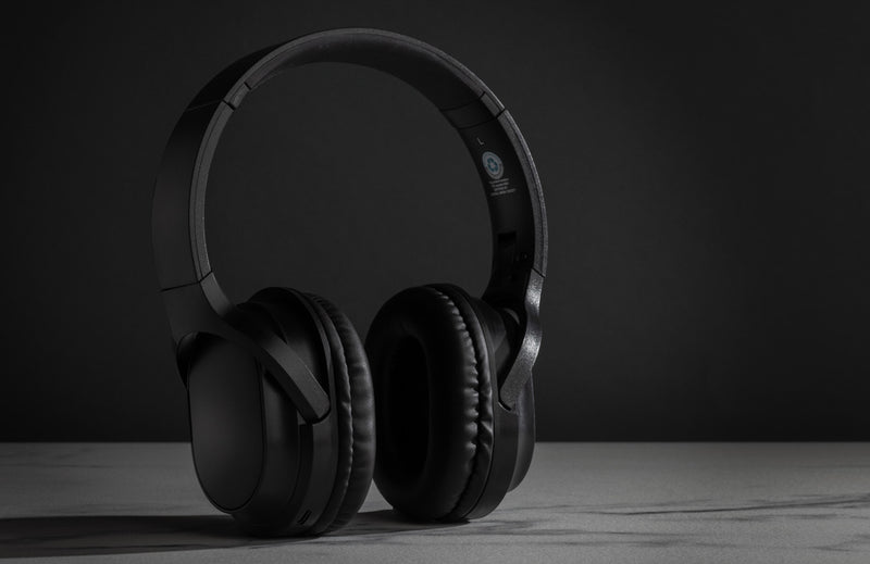 Load image into Gallery viewer, XD Collection RCS recycled plastic Elite foldable wireless headphones for premium audio, shown with ear cups and headband detail.