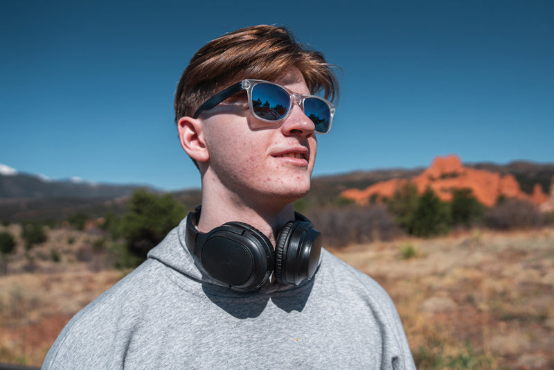 Load image into Gallery viewer, XD Collection RCS recycled plastic Elite foldable wireless headphones, black with cushioned ear cups and adjustable headband.