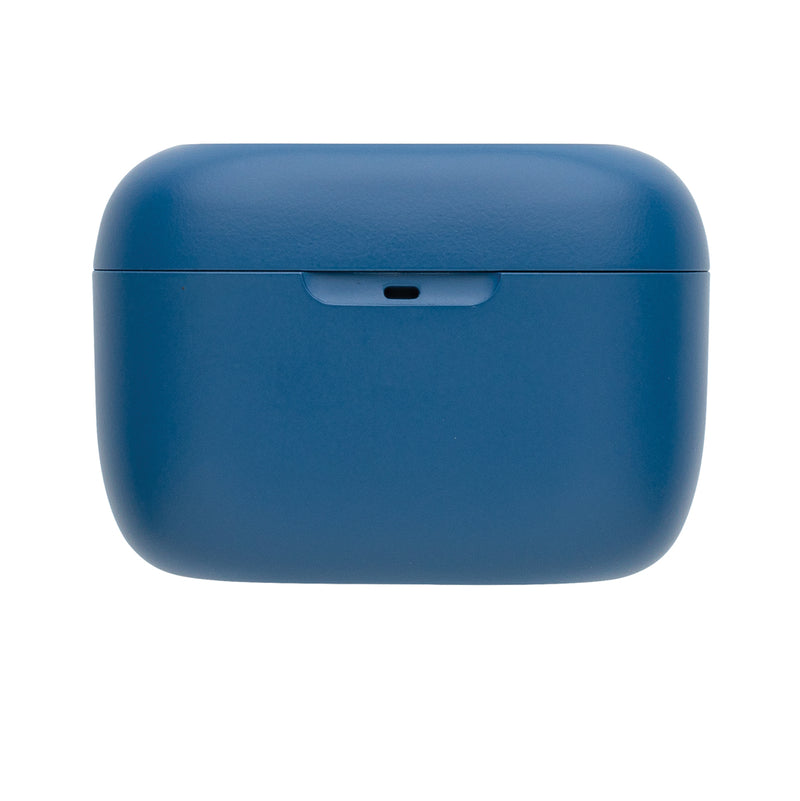Load image into Gallery viewer, Urban Vitamin Napa earbuds, sleek black wireless audio earbuds with in-ear design and charging case, shown from the front view.