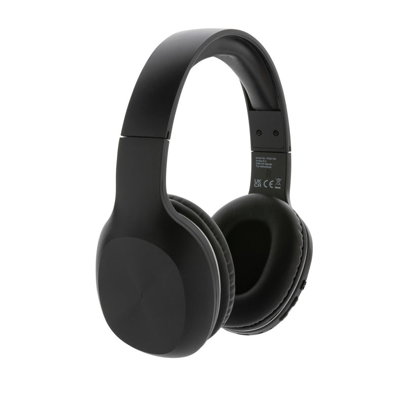 Load image into Gallery viewer, RCS recycled plastic JAM wireless headphone by XD Collection, sleek black audio earbud with ear hook and charging case.