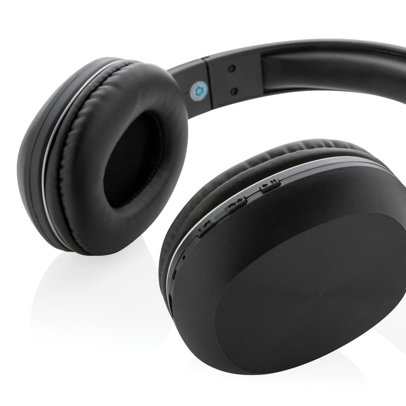 Load image into Gallery viewer, XD Collection RCS recycled plastic JAM wireless headphone for audio, shown with sleek black design and ergonomic ear cushions.