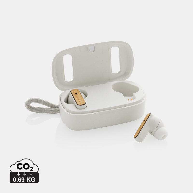 Load image into Gallery viewer, XD Collection RCS recycled plastic and bamboo TWS earbuds, wireless audio earbuds with eco-friendly design and sleek charging case