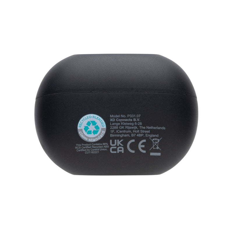 Load image into Gallery viewer, XD Collection Prolink RCS recycled plastic hybrid ANC/ENC earbud for premium audio, shown in black with sleek design.