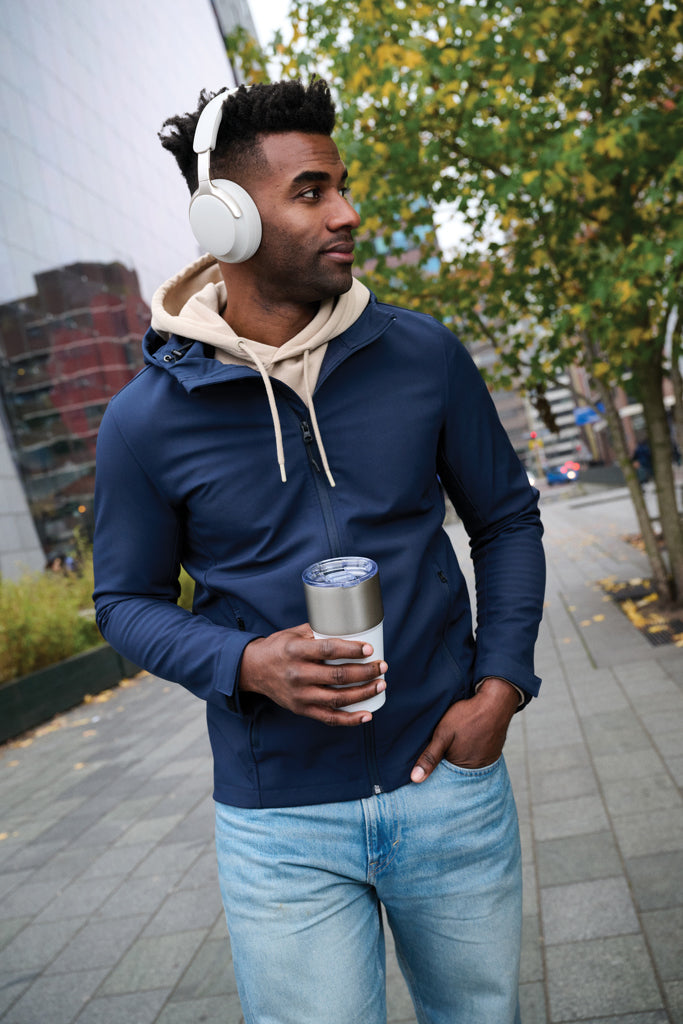 Load image into Gallery viewer, Soundpro RCS recycled plastic ANC headphones by XD Collection, close-up view showing ear cups and headband design.